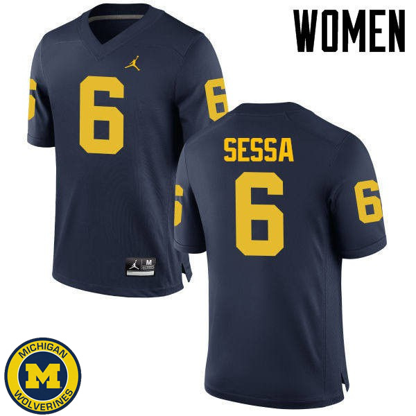 Womens Michigan Wolverines #6 Michael Sessa Navy College Game Football Jersey